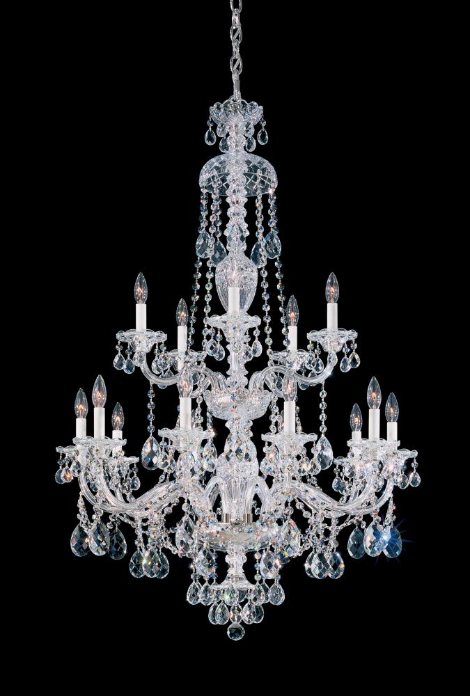 Sterling 15 Light 120V Chandelier in Polished Silver with Clear Heritage Handcut Crystal