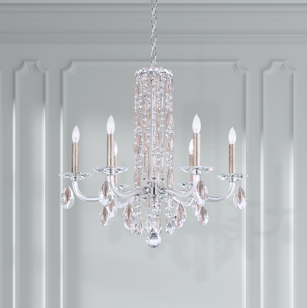 Siena 6 Light 120V Chandelier (No Spikes) in White with Clear Heritage Handcut Crystal