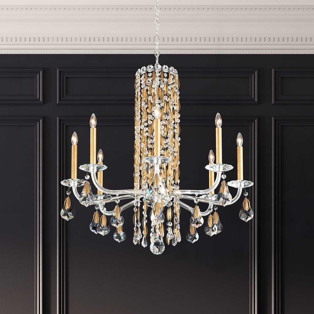 Siena 8 Light 120V Chandelier (No Spikes) in Polished Stainless Steel with Clear Heritage Handcut