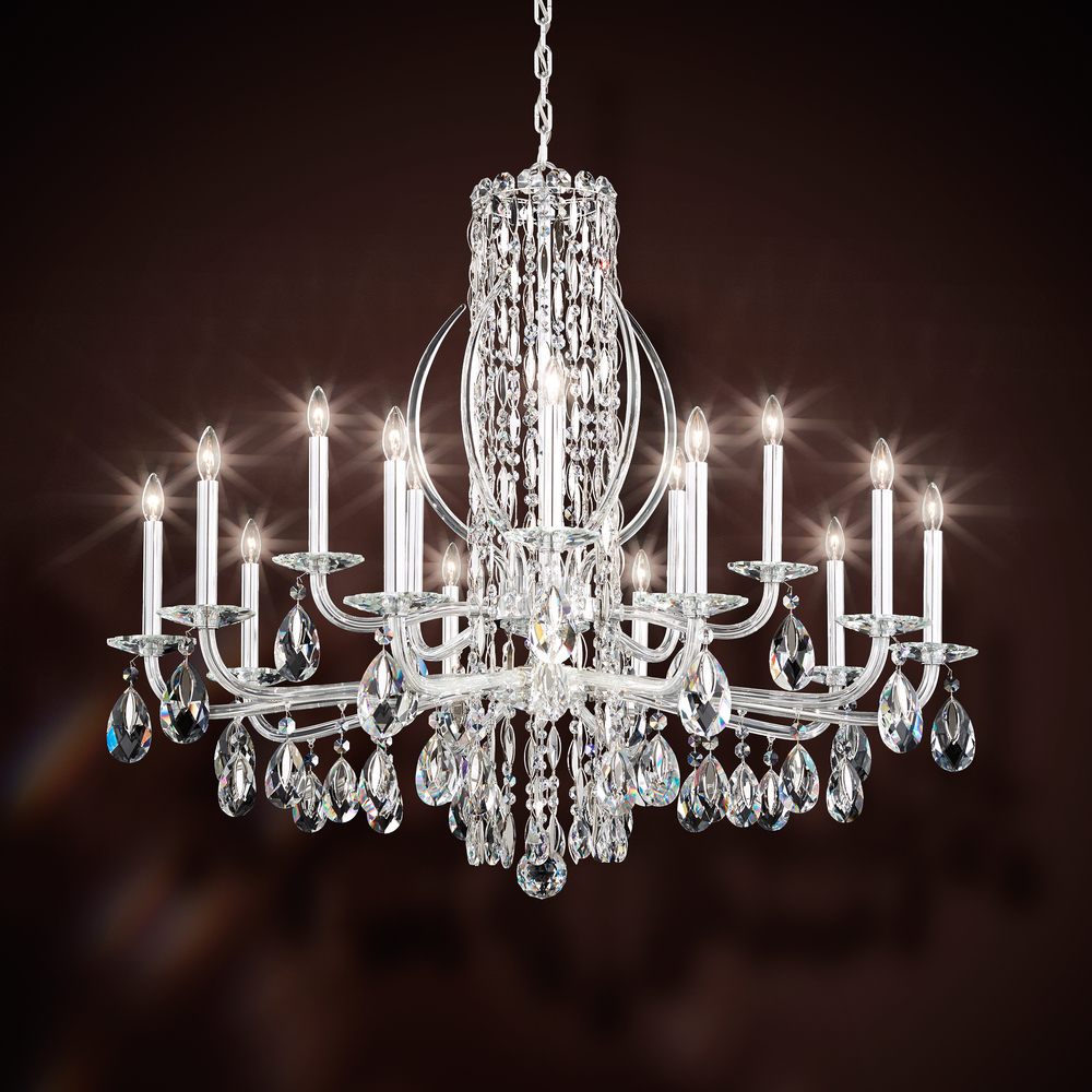 Siena 15 Light 120V Chandelier in Antique Silver with Clear Heritage Handcut Crystal