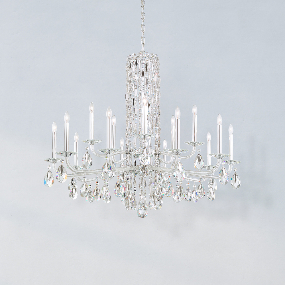 Siena 15 Light 120V Chandelier (No Spikes) in Black with Clear Heritage Handcut Crystal