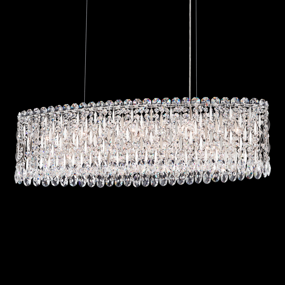 Sarella 12 Light 120V Linear Pendant in Antique Silver with Clear Heritage Handcut Crystal