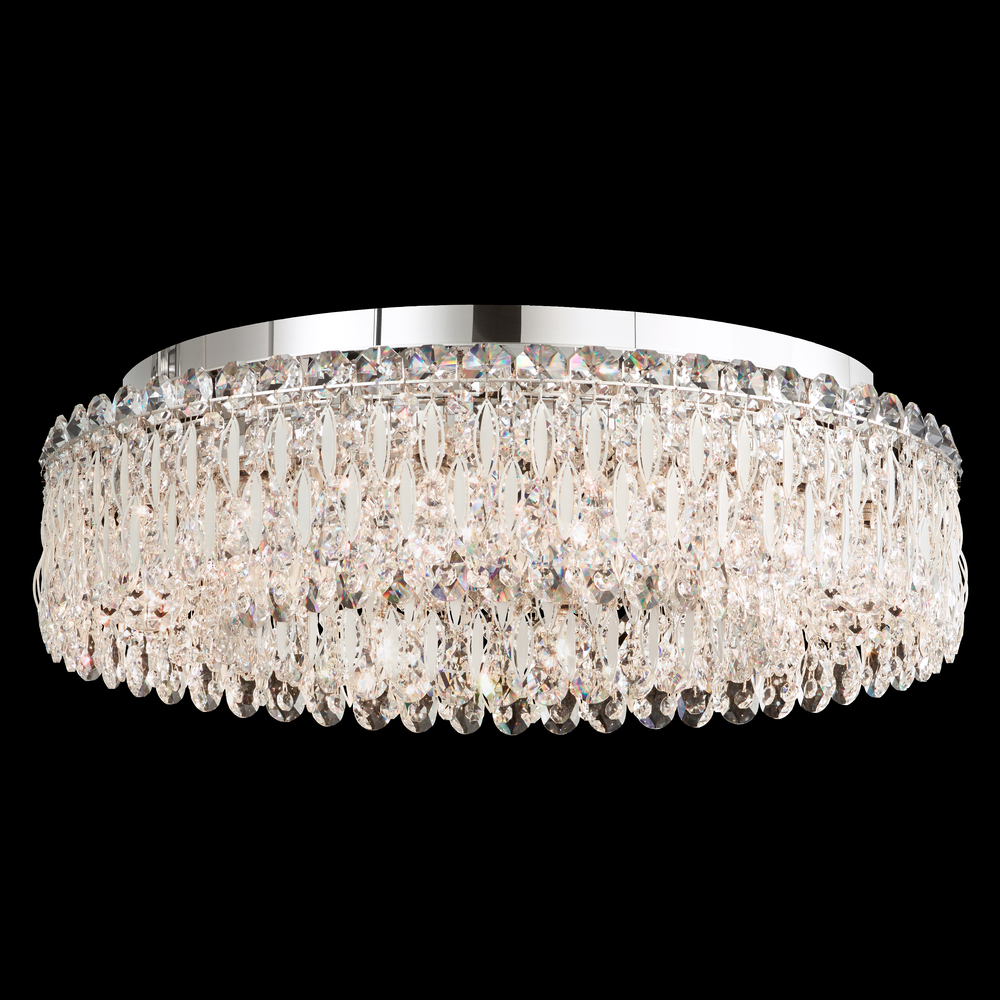 Sarella 12 Light 120V Flush Mount in Polished Stainless Steel with Clear Heritage Handcut Crystal