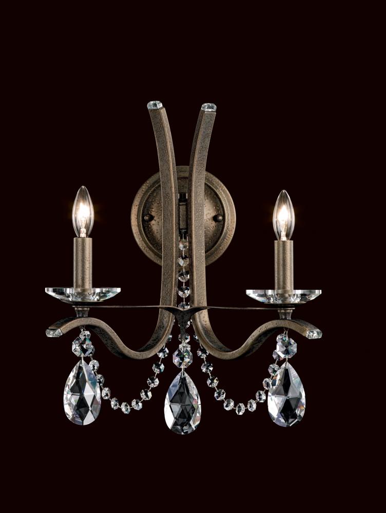 Vesca 2 Light 120V Wall Sconce in Ferro Black with Clear Heritage Handcut Crystal