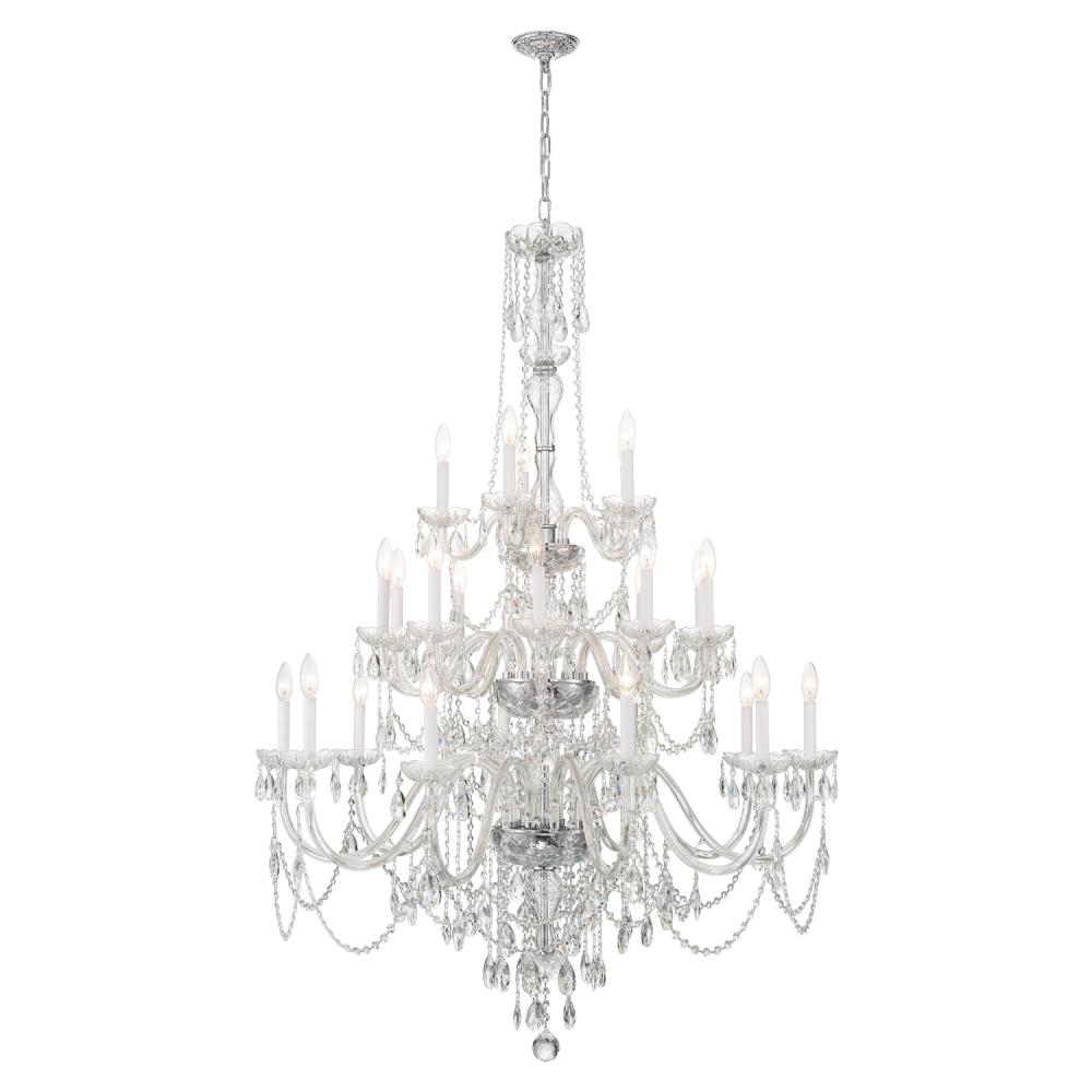 Traditional Crystal 25 Light Hand Cut Crystal Polished Chrome Chandelier