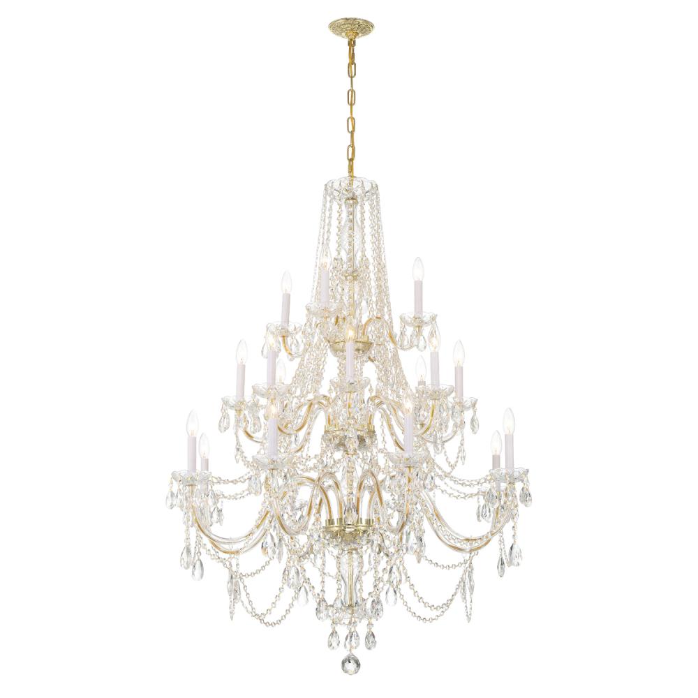 Traditional Crystal 20 Light Hand Cut Crystal Polished Brass Chandelier