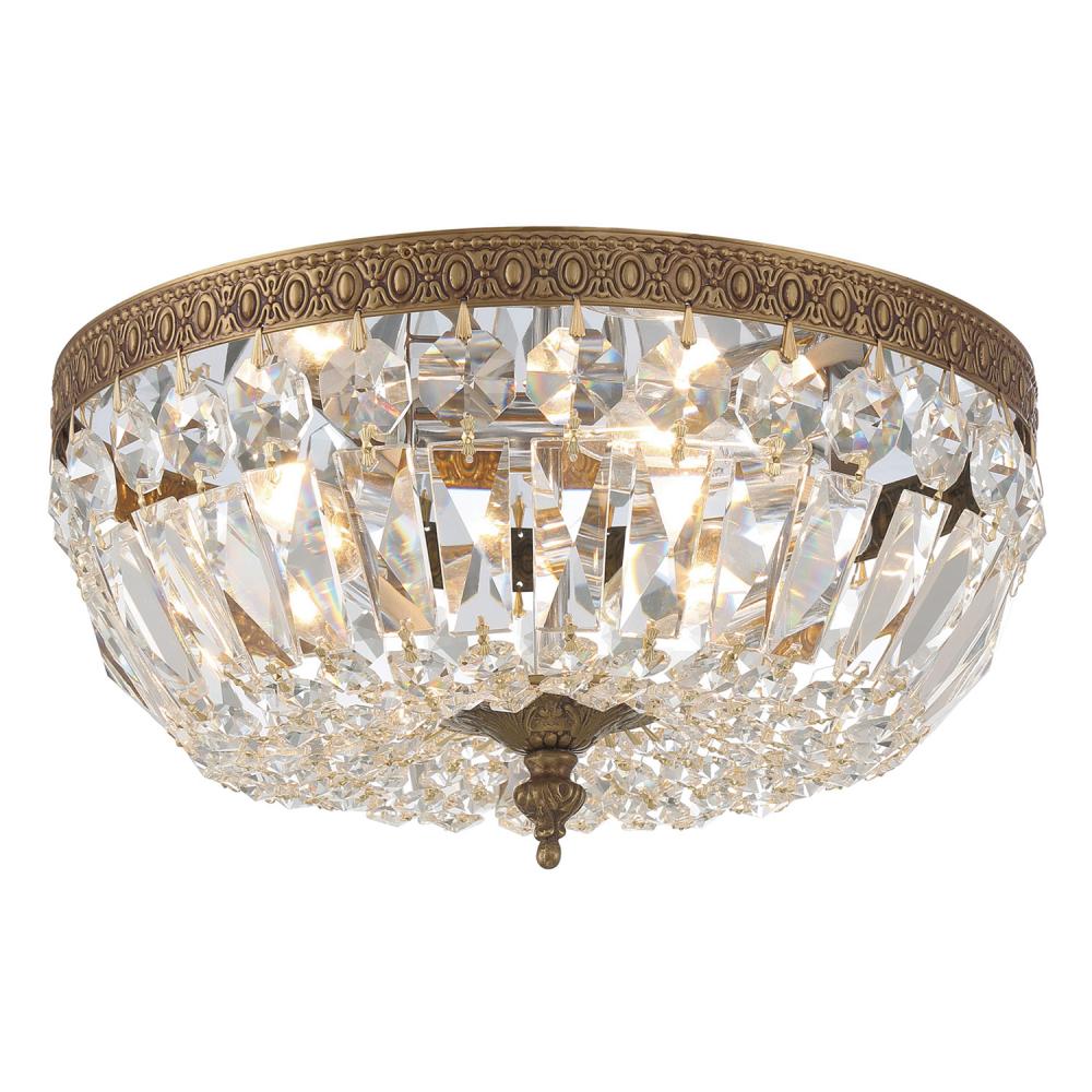 Crystorama 3 Light Clear Italian Crystal Olde Brass Flush Mount