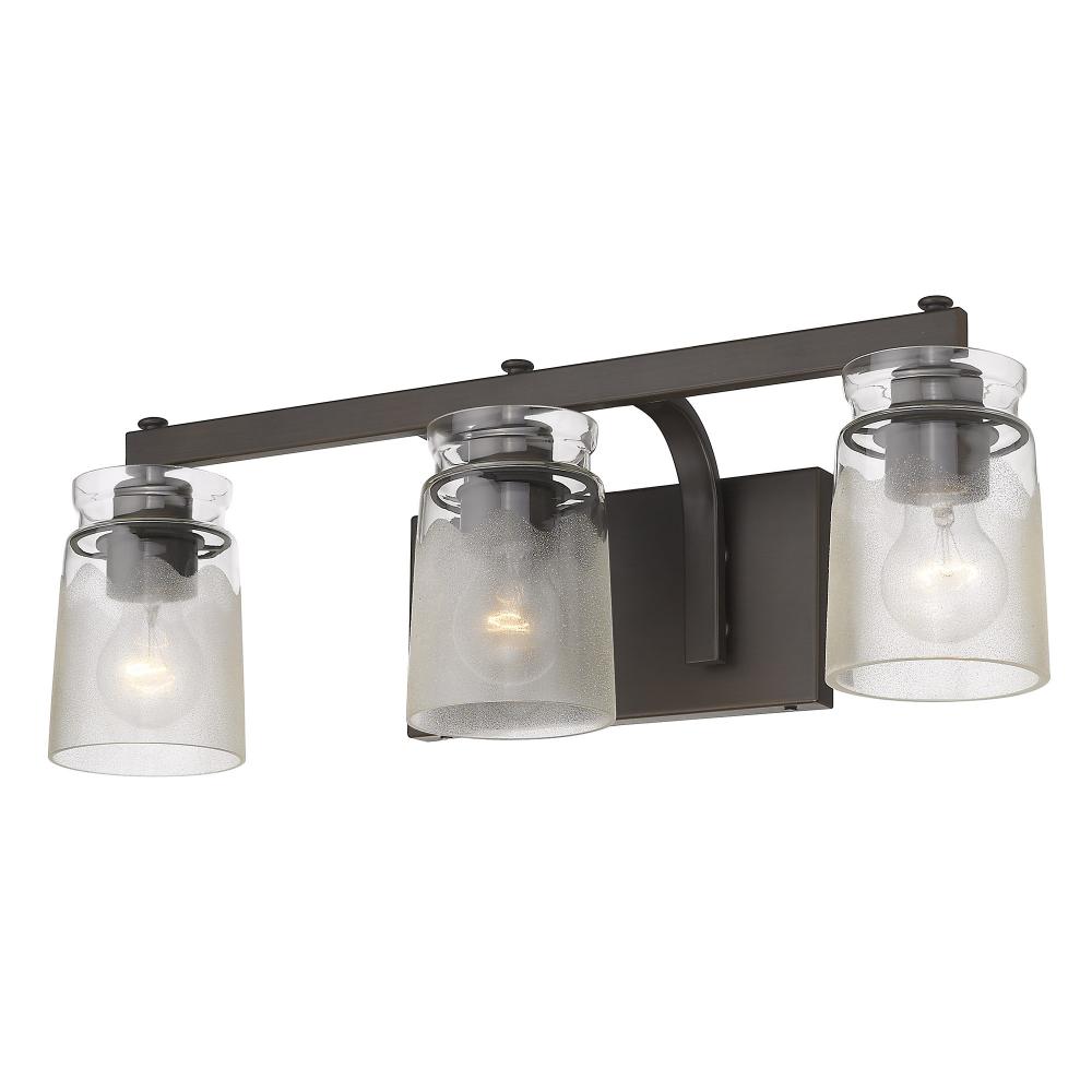 Travers 3 Light Bath Vanity in Rubbed Bronze with Clear Artisan Glass Shade