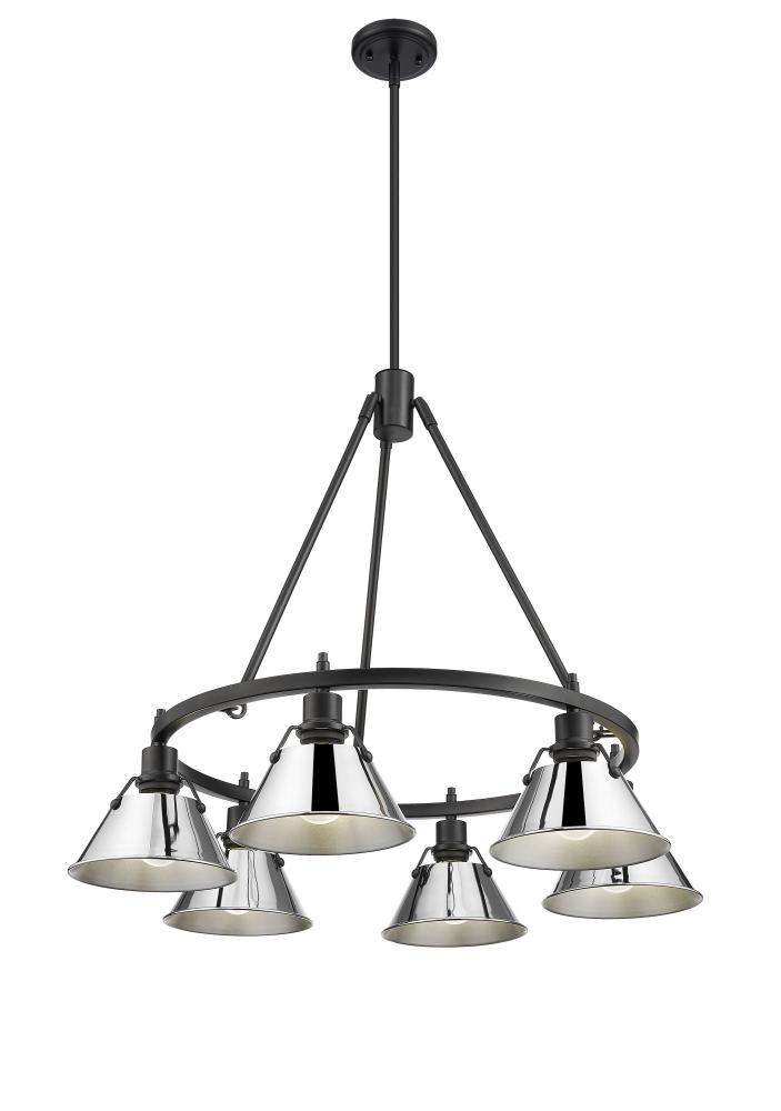 Orwell BLK 6 Light Chandelier in Matte Black with Chrome shades