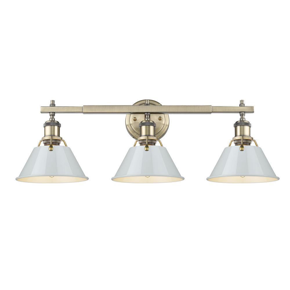 Orwell AB 3 Light Bath Vanity in Aged Brass with Dusky Blue shades