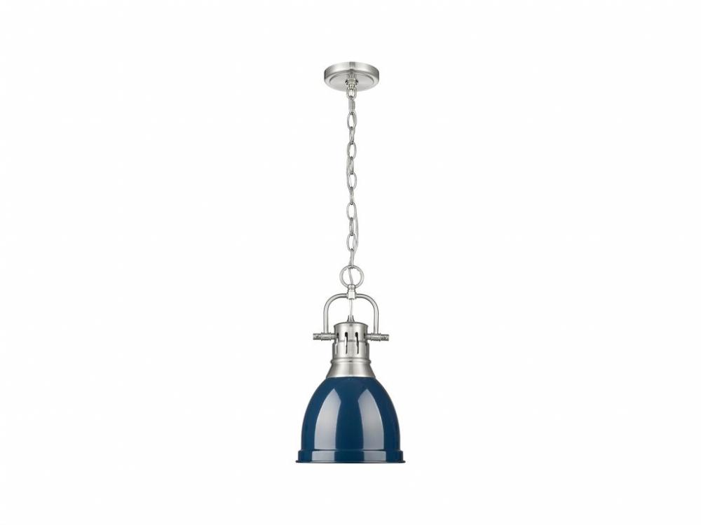 Duncan Small Pendant with Chain in Pewter with Matte Navy