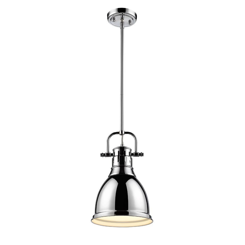 Duncan Small Pendant with Rod in Chrome with a Chrome Shade