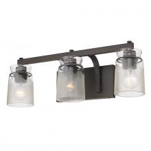 Golden 1405-BA3 RBZ-CAG - Travers 3 Light Bath Vanity in Rubbed Bronze with Clear Artisan Glass Shade
