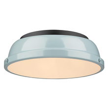 Golden 3602-14 BLK-SF - Duncan 14" Flush Mount in Matte Black with a Seafoam Shade