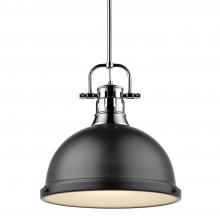 Golden 3604-L CH-BLK - Duncan 1 Light Pendant with Rod in Chrome with a Matte Black Shade