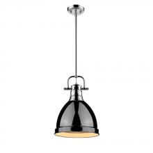 Golden 3604-S CH-BK - Duncan Small Pendant with Rod in Chrome with a Black Shade