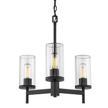 Golden 7011-3 BLK-CLR - Winslett 3 Light Chandelier in Matte Black with Ribbed Clear Glass Shades