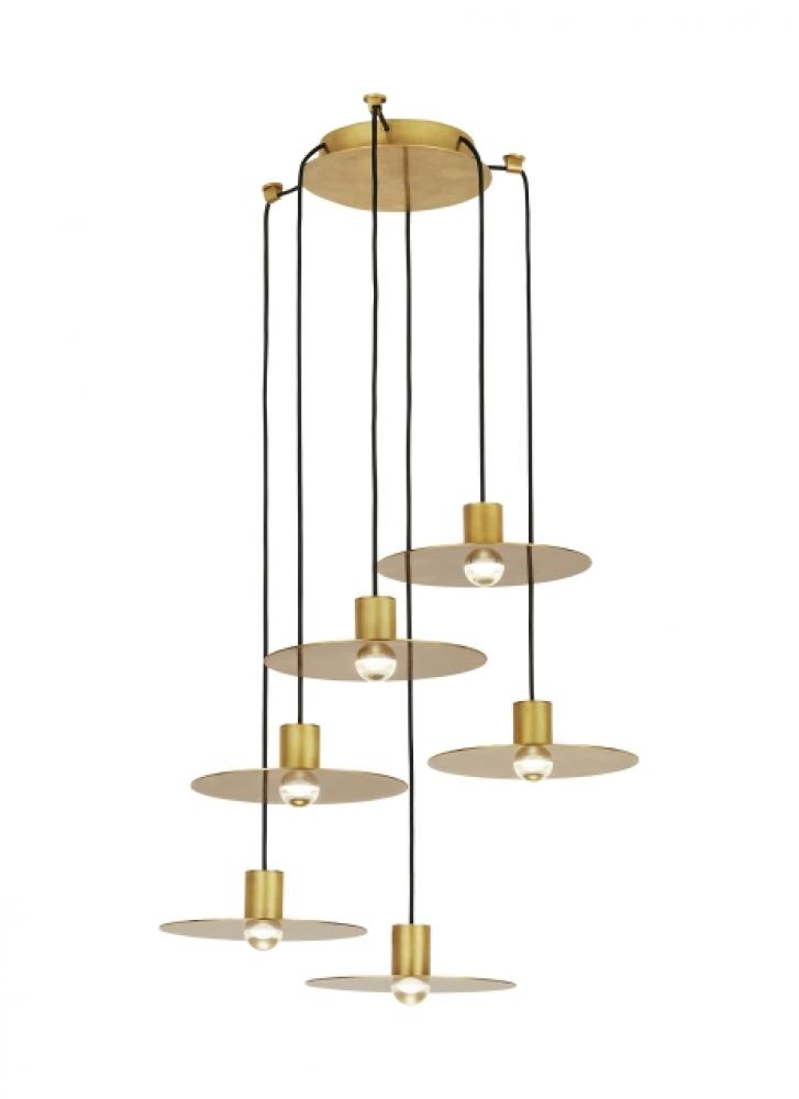 Modern Eaves dimmable LED 6-light in a Natural Brass/Gold Colored finish Ceiling Chandelier