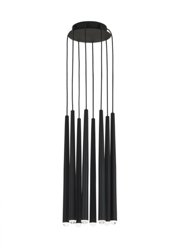 Modern Pylon dimmable LED 8 Light Ceiling Chandelier in a Nightshade Black finish