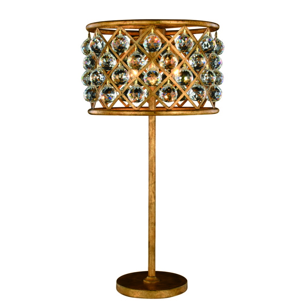 Madison 3 light Golden Iron Table Lamp Clear Royal Cut Crystal