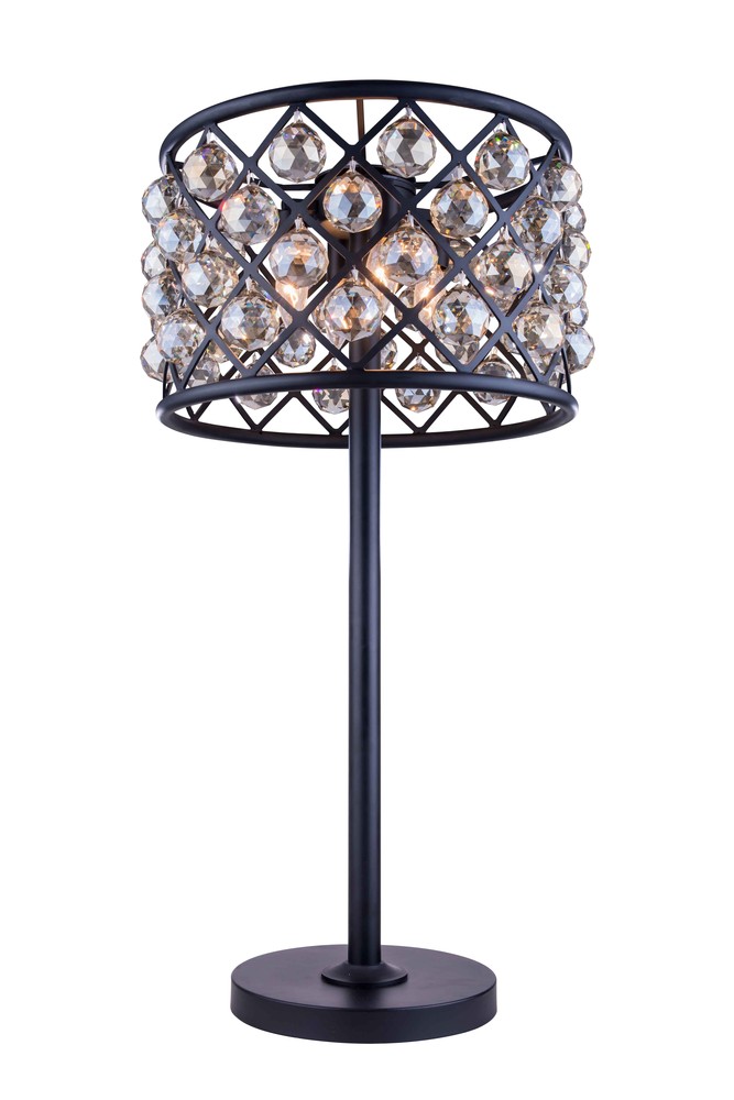 Madison 3 light Matte Black Table Lamp Golden Teak (Smoky) Royal Cut Crystal