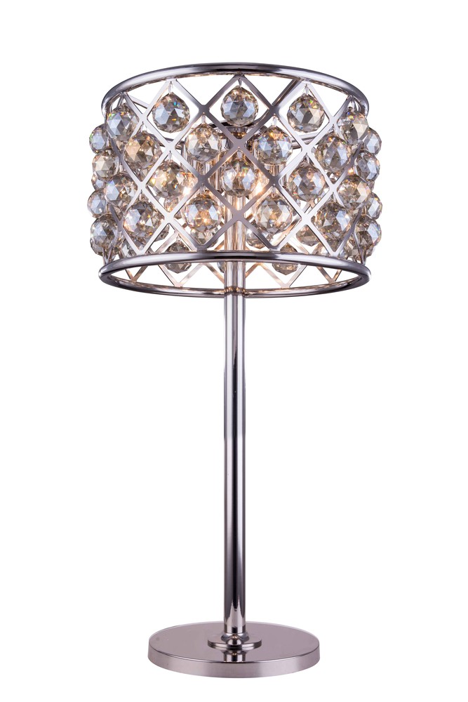 Madison 3 light polished nickel Table Lamp Golden Teak (Smoky) Royal Cut Crystal