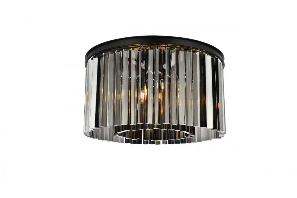 Sydney 8 Light Matte Black Flush Mount Silver Shade (Grey) Royal Cut Crystal