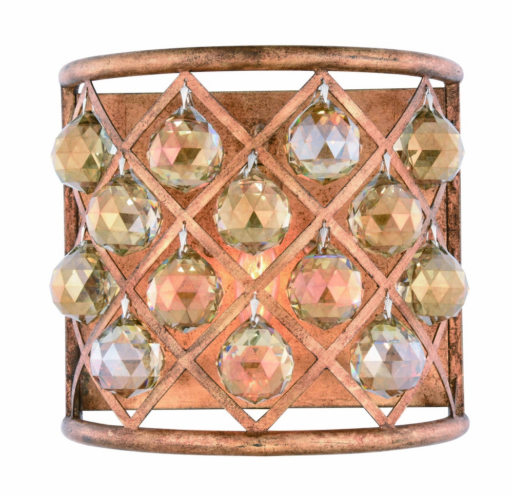 Madison 1 light Golden Iron Wall Sconce Golden Teak (Smoky) Royal Cut Crystal