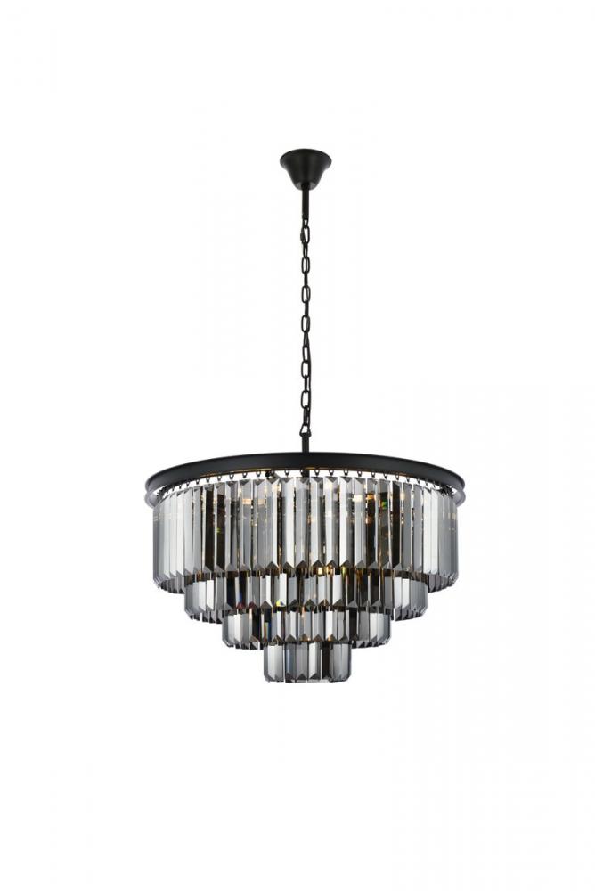 Sydney 17 Light Matte Black Chandelier Silver Shade (Grey) Royal Cut Crystal