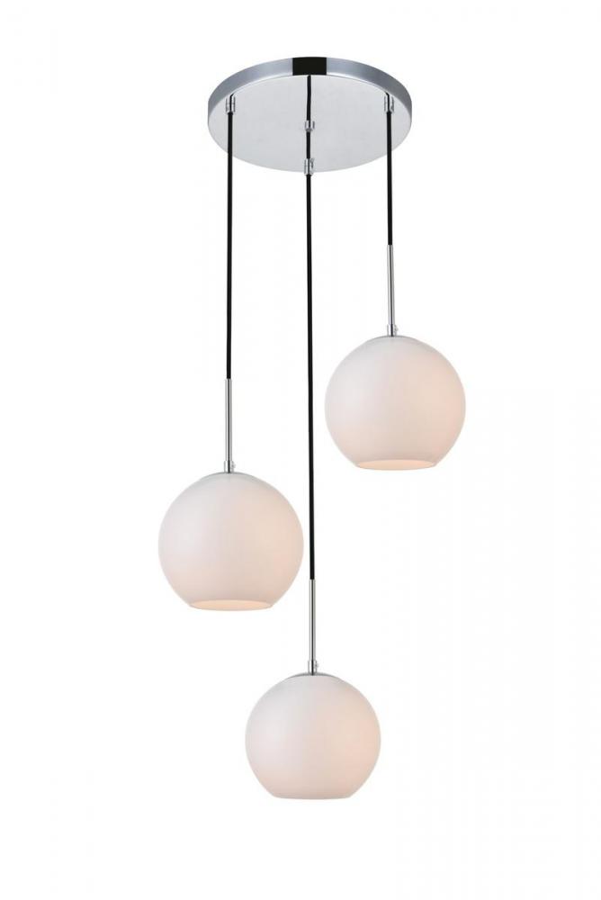 Baxter 3 Lights Chrome Pendant with Frosted White Glass