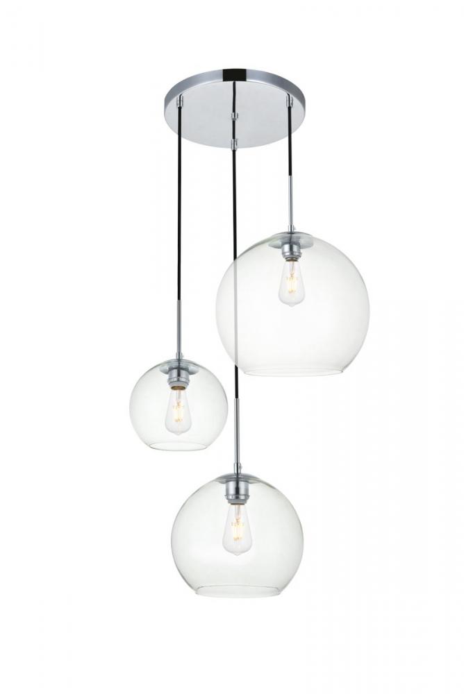 Baxter 3 Lights Chrome Pendant with Clear Glass