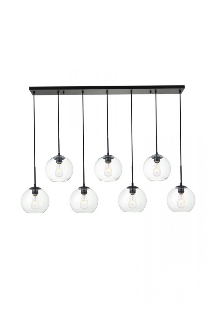 Baxter 7 Lights Black Pendant with Clear Glass