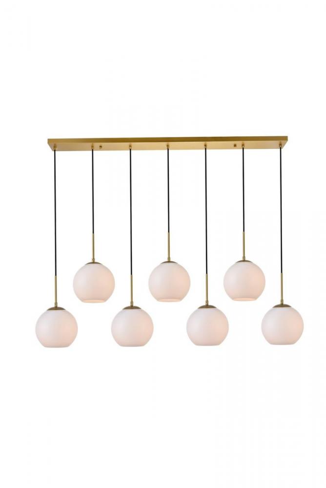 Baxter 7 Lights Brass Pendant with Frosted White Glass