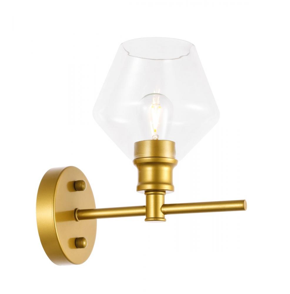 Gene 1 Light Brass and Clear Glass Wall Sconce