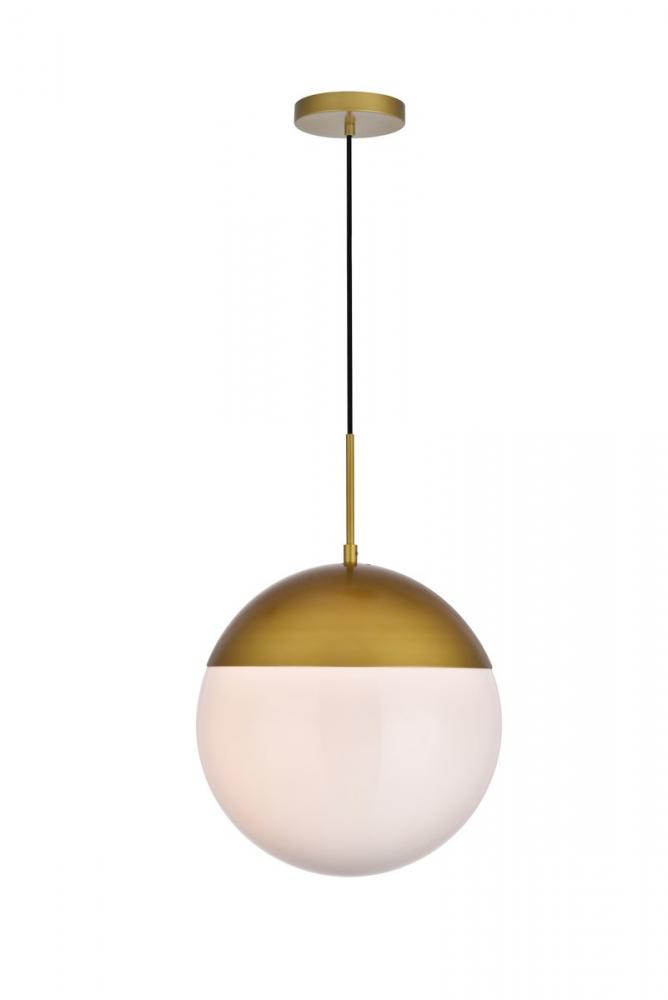 Eclipse 1 Light Brass Pendant with Frosted White Glass