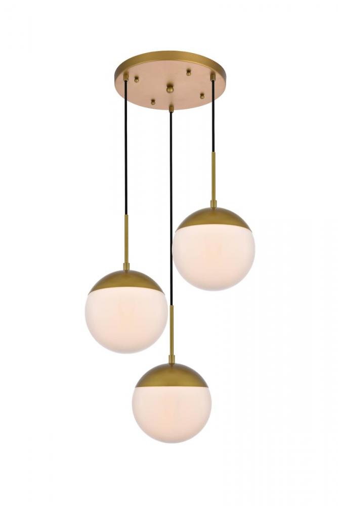 Eclipse 3 Lights Brass Pendant with Frosted White Glass