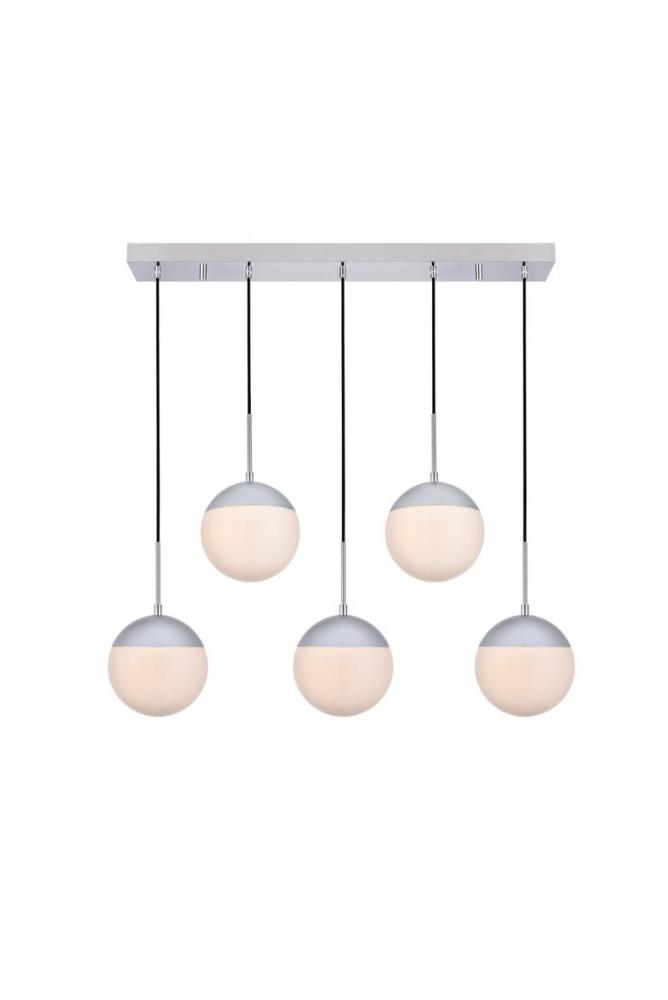Eclipse 5 Lights Chrome Pendant with Frosted White Glass