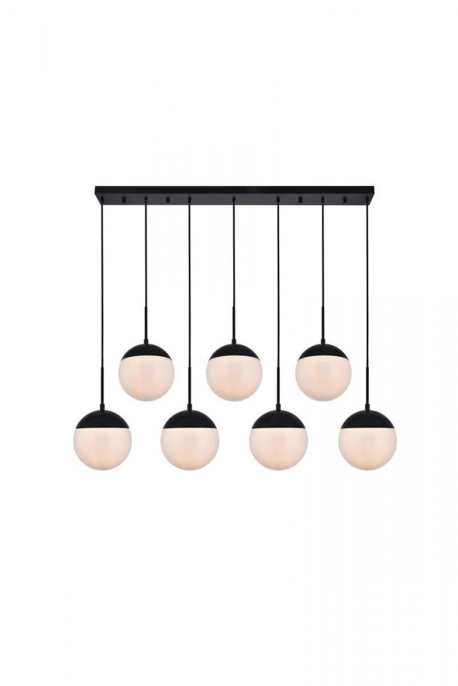 Eclipse 7 Lights Black Pendant with Frosted White Glass