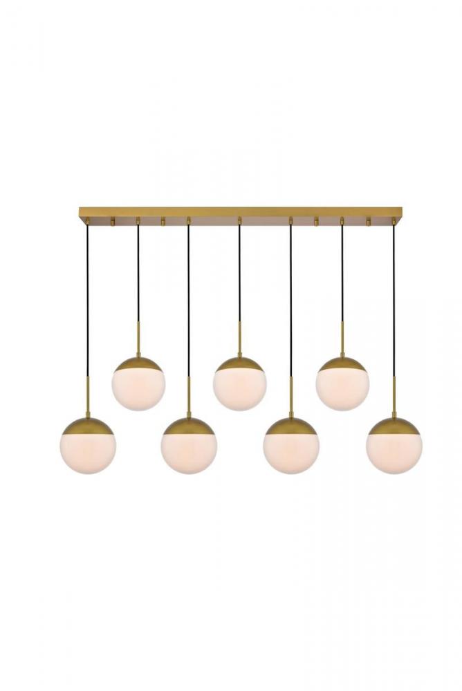 Eclipse 7 Lights Brass Pendant with Frosted White Glass