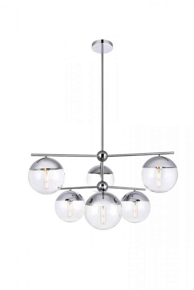 Eclipse 6 Lights Chrome Pendant with Clear Glass