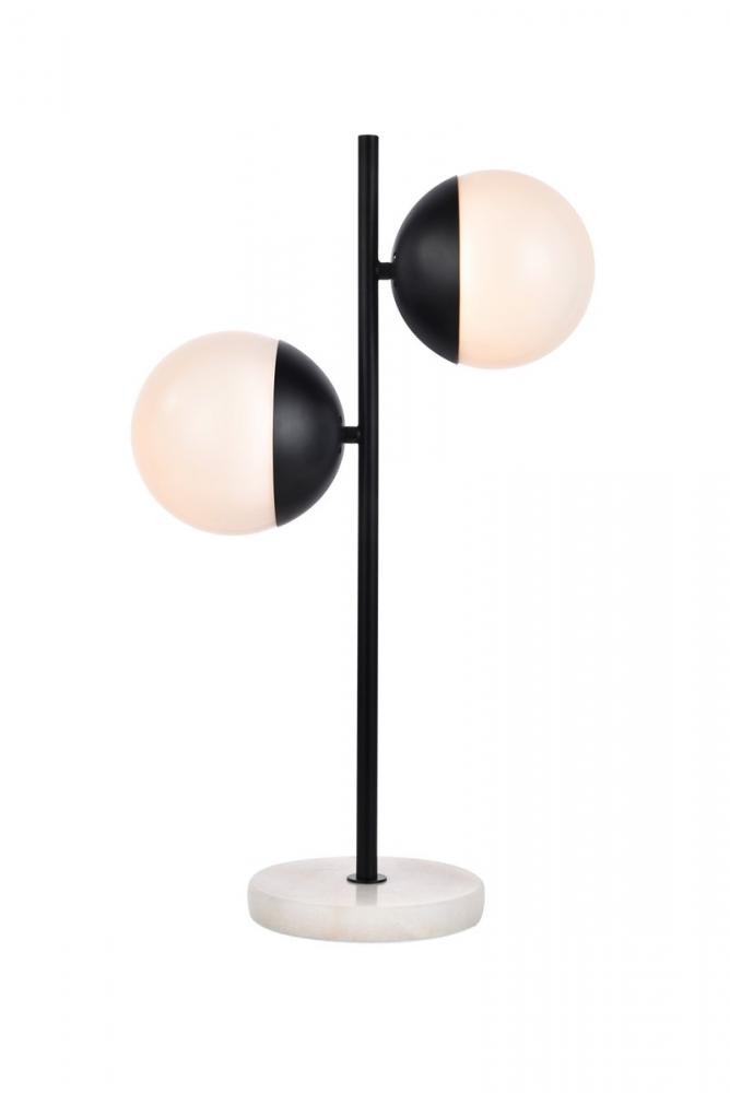 Eclipse 2 Lights Black Table Lamp with Frosted White Glass