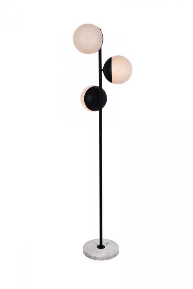 Eclipse 3 Lights Black Floor Lamp with Frosted White Glass