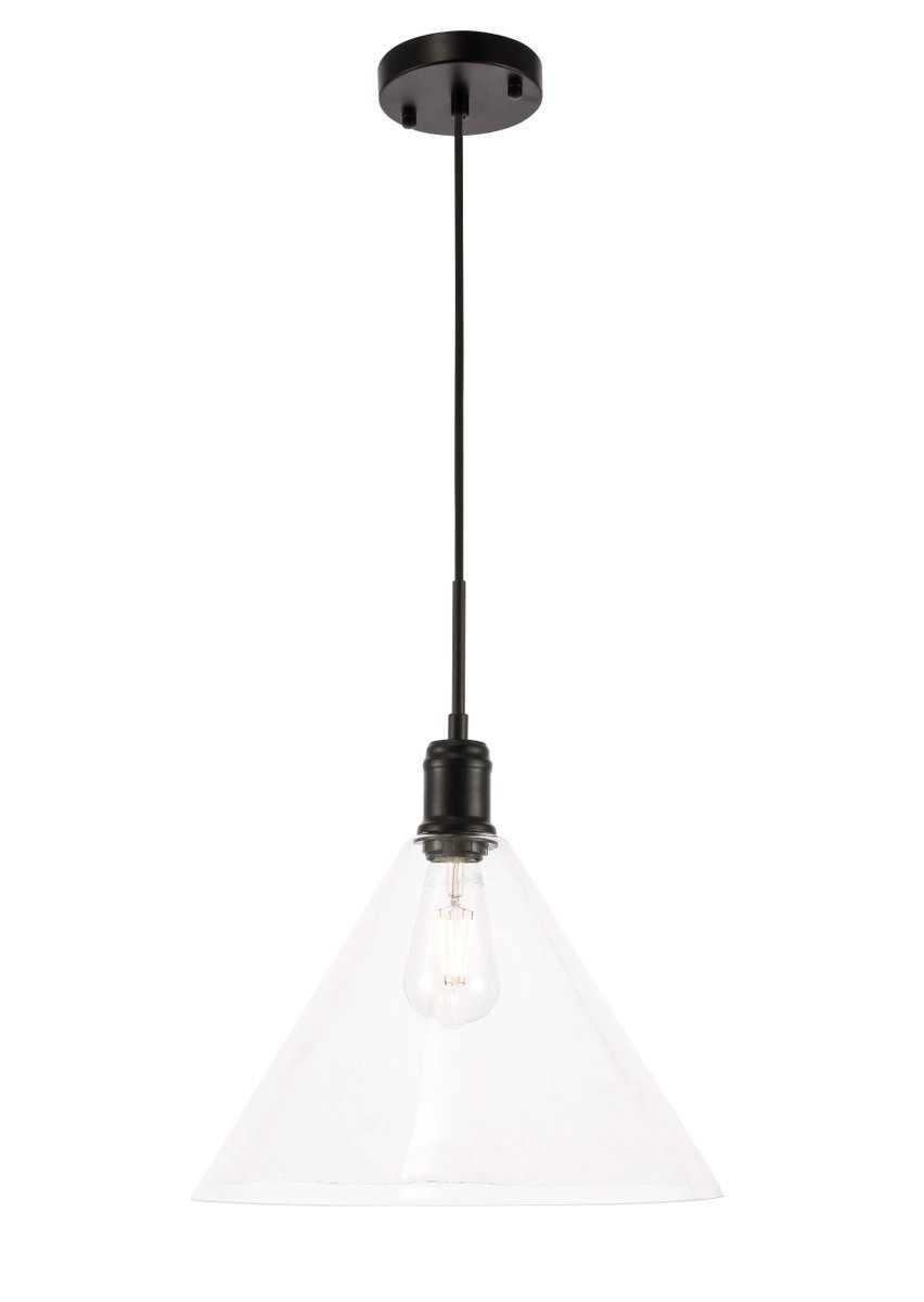 Hugh 1 light Black and Clear glass pendant