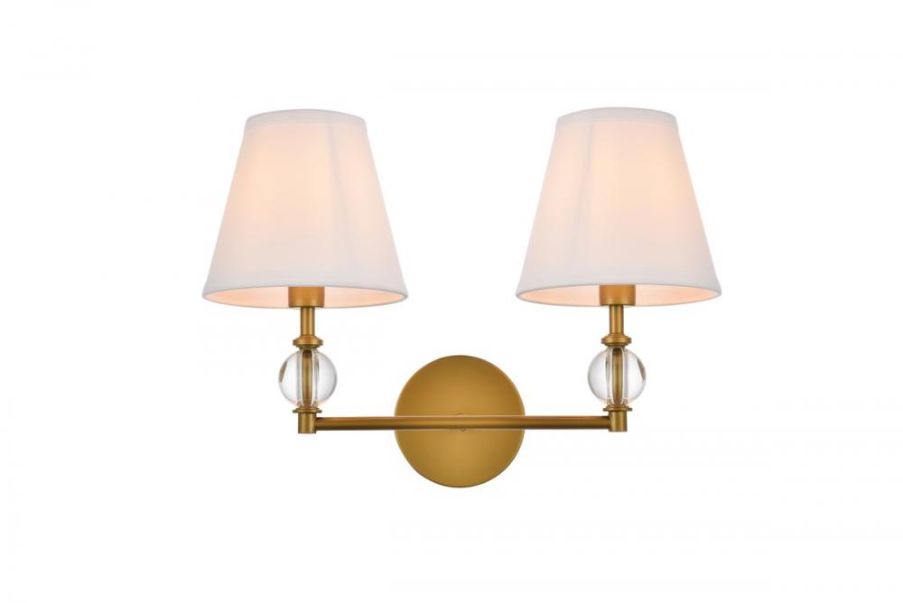 Bethany 2 Lights Bath Sconce in Brass with White Fabric Shade