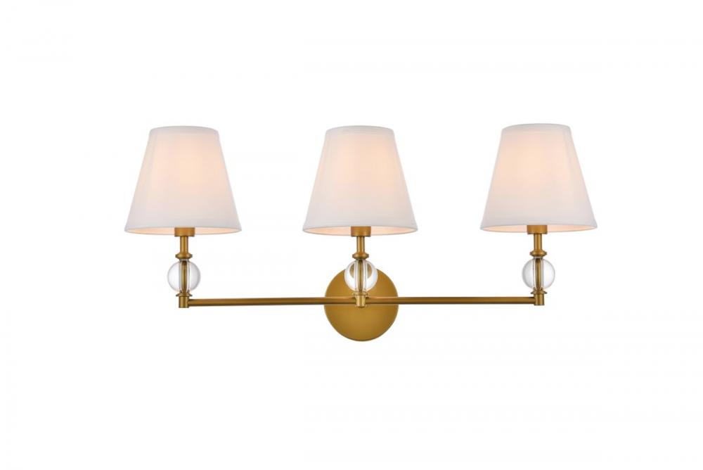 Bethany 3 Lights Bath Sconce in Brass with White Fabric Shade
