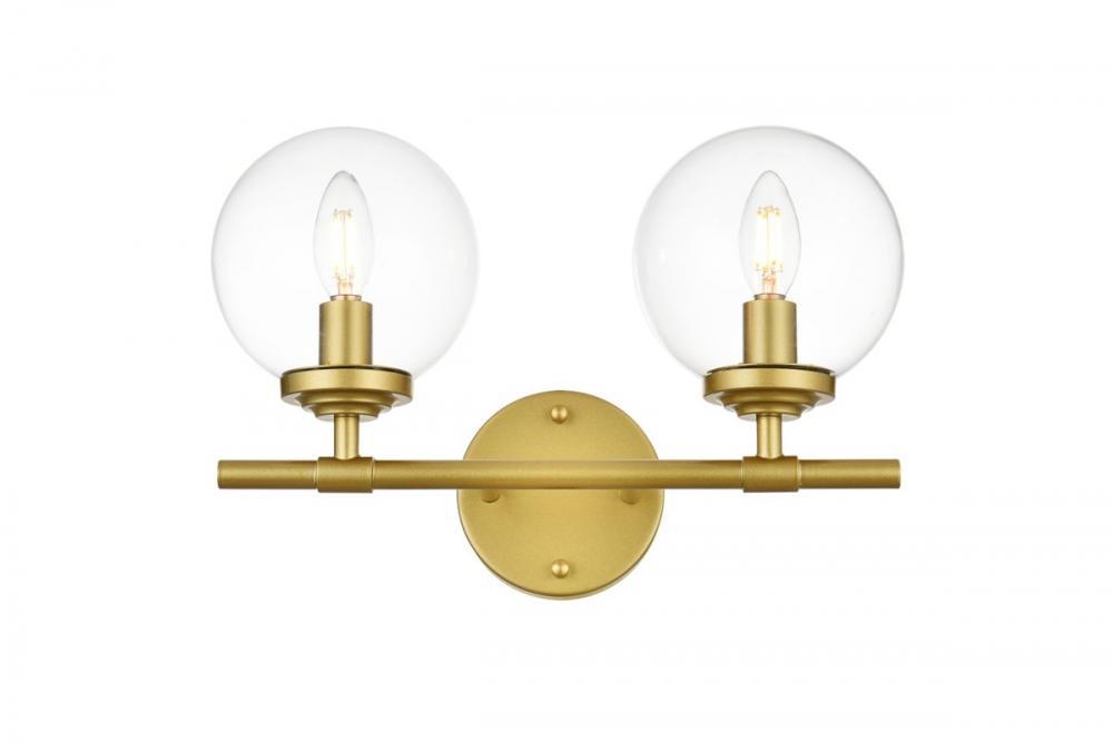 Ingrid 2 Light Brass and Clear Bath Sconce