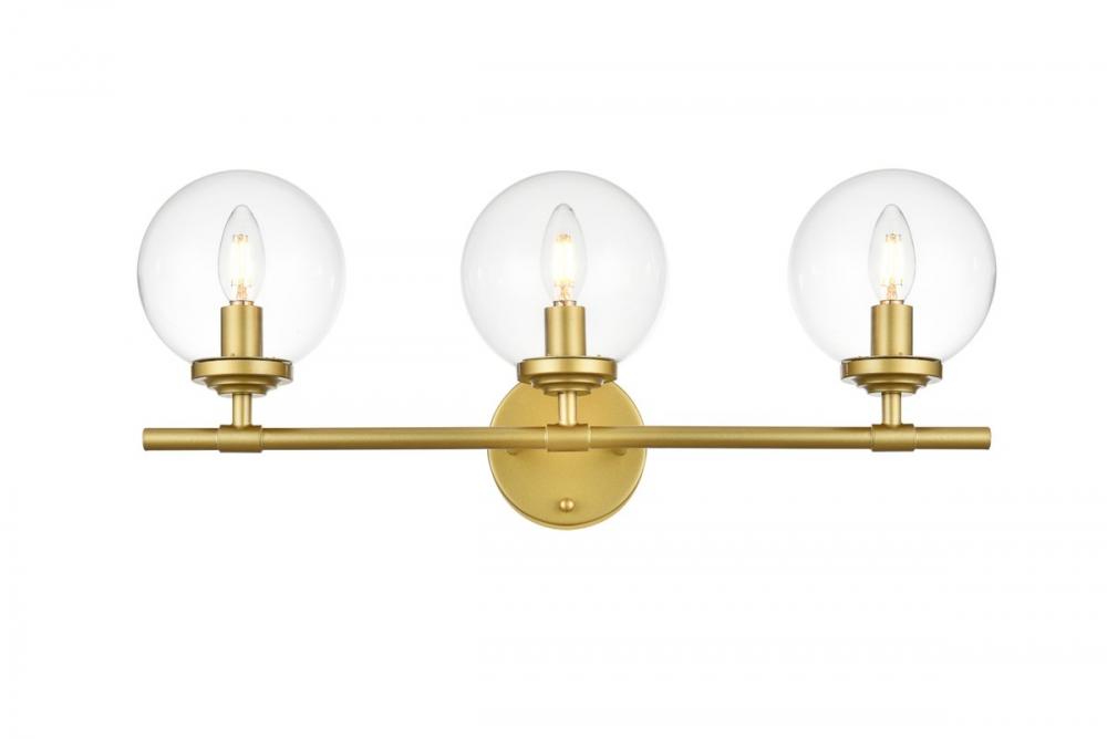 Ingrid 3 Light Brass and Clear Bath Sconce