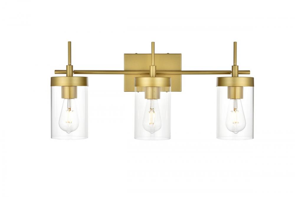 Benny 3 Light Brass and Clear Bath Sconce