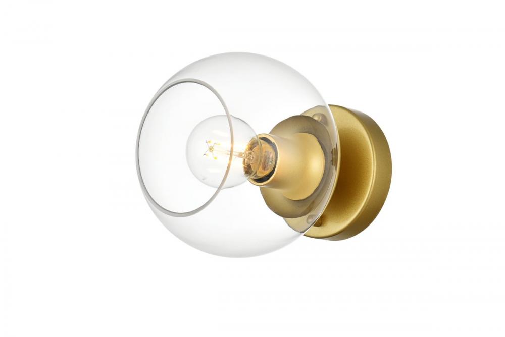 Rogelio 1 Light Brass and Clear Bath Sconce