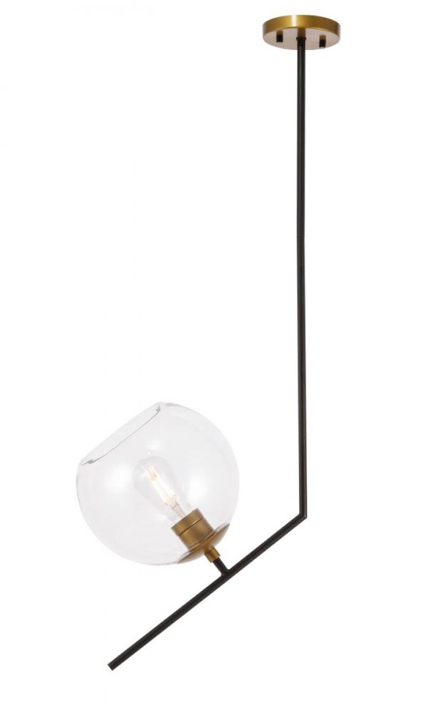 Ryland 1 Light Black and Brass and Clear Glass Pendant